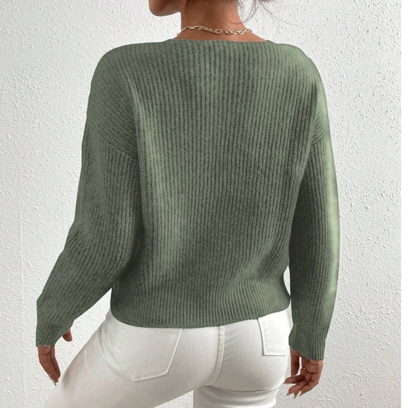 Luxe Faux Pearl Wrap Off Shoulder Sweater Top - Picture 4 of 7